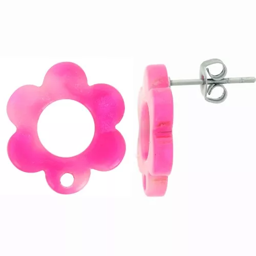 Orecchini in acetato fiore fucsia 15 mm in acetato x2