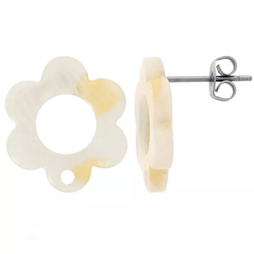 Orecchini in acetato fiore 15 mm - effetto avorio marmorizzato AB x2