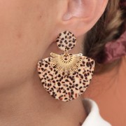 Orecchini tondi in acetato da 15 mm - Marrone screziato - Crema x2