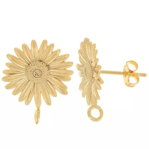 Orecchini a margherita 15 mm con chiusura - Dorato con oro fino x2