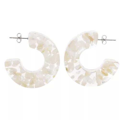 Orecchini a cerchio largo 37 mm Resina trasparente con inclusioni di conchiglie - Bianco x2