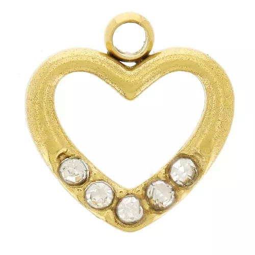 Ciondolo a cuore cavo 8,5x8 mm in acciaio inox 304L dorato e ossidi di zirconio x1