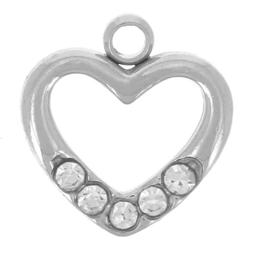 Ciondolo a cuore scavato 8,5x8 mm in acciaio inox 304L e ossidi di zirconio x1