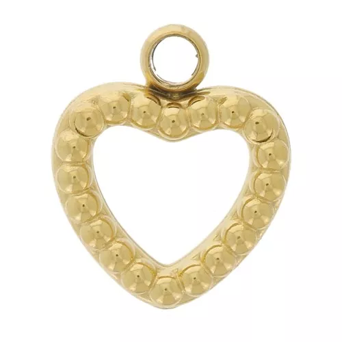 Ciondolo cuore scavato con palline 8x7 mm - Acciaio inossidabile 304L dorato x1