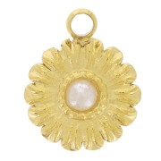 Ciondolo a fiore da 7 mm con cabochon in finta madreperla - Acciaio inossidabile placcato oro 304L x1