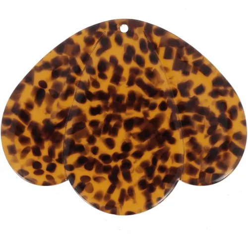Pendente 3 petali 36x45 mm in acetato - Terrazzo Brown - Nero x1
