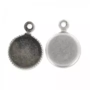Castone pendente per cabochon retro piatto mm. 8 argentato antico x1