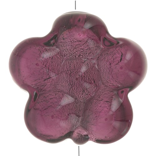 Perla fiore di Murano - 15 mm - Ametista e foglia d'argento x1