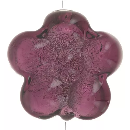 Perla fiore di Murano - 15 mm - Ametista e foglia d'argento x1