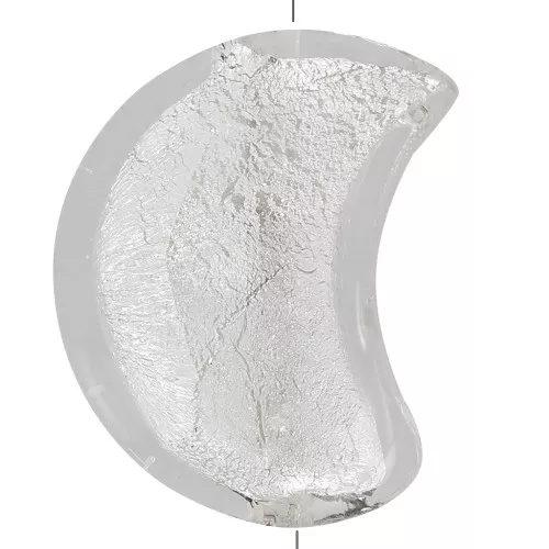 Perla di Murano luna- 17x13,5 mm - cristallo e foglia d'argento x1