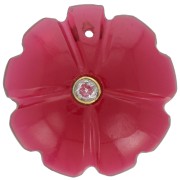 Pendente a forma di trifoglio da 21 mm con imitazione di gemma e incastonatura in oro fino - Cristallo di idrotormalina|raw }}