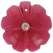 Pendente a forma di trifoglio da 21 mm con imitazione di gemma e incastonatura in oro fino - Cristallo di idrotormalina