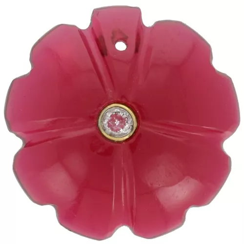 Pendente a forma di trifoglio da 21 mm con imitazione di gemma e incastonatura in oro fino - Cristallo di idrotormalina