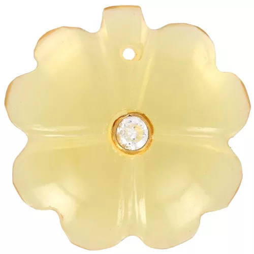 Pendente a forma di trifoglio 21 mm incastonato in oro fino - Idro Citrino - Cristallo