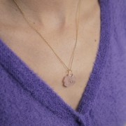 Pendente a forma di trifoglio 21 mm incastonato in oro fino - Idro Citrino - Cristallo