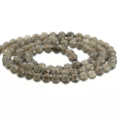 Perline sfaccettate rotonde da 4 mm in pietra semipreziosa - Quarzo fumé x39cm