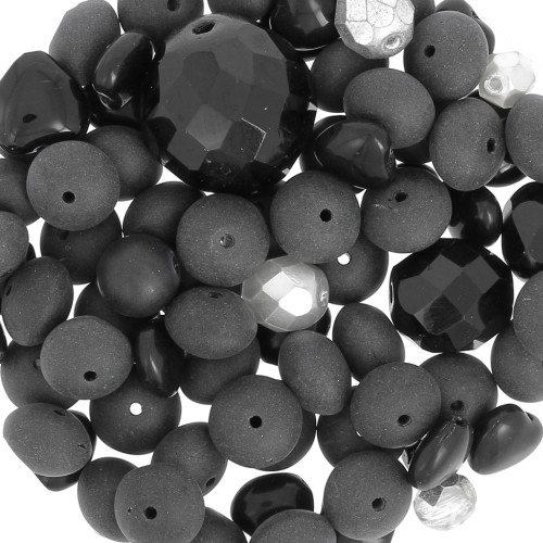 Assortimento di perle di Boemia - Nero - Argento x50g