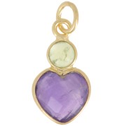 Pendente a cuore in ametista 9x9 mm con cabochon di peridoto 4 mm - Oro fino x1|raw }}