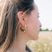 Orecchini piatti martellati 34 mm - Acciaio inossidabile 304L dorato x2