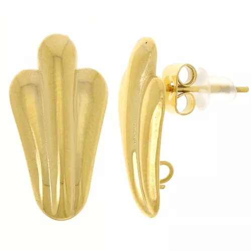 Orecchini foglia 19x10 mm con anello aperto - Acciaio inox 304L dorato x2