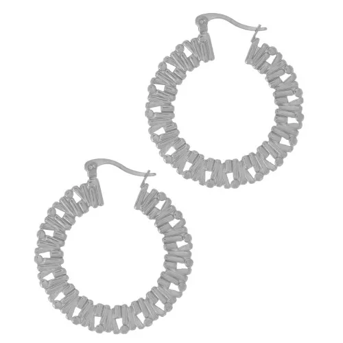 Orecchini rotondi piatti testurizzati 35 mm - Acciaio inox 304L x2