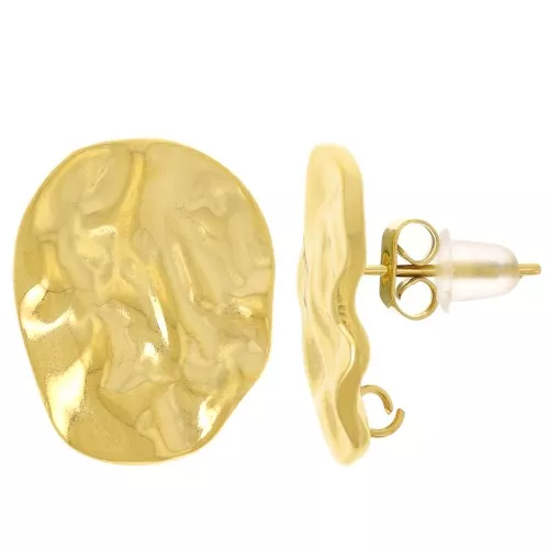 Orecchini ovali martellati 17x14 mm - Acciaio inossidabile dorato 304L x2