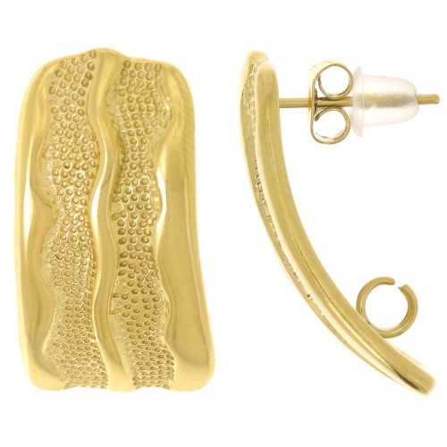 Orecchini a perno rettangolari strutturati 24x12 mm - Acciaio inox dorato 304L x2