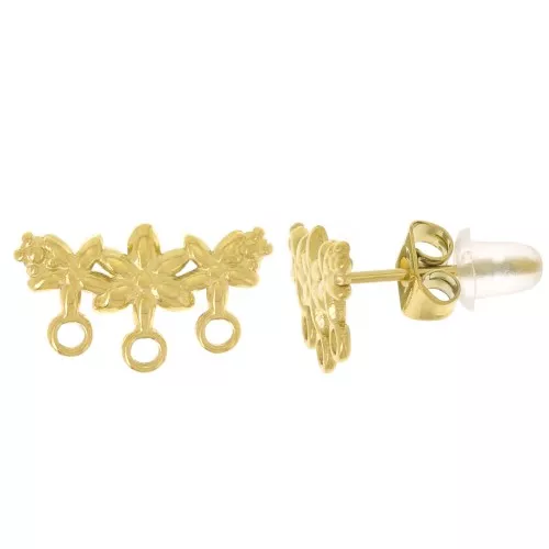 Orecchini perno a fiore 3 fili 8x14 mm - Acciaio inossidabile dorato 304L x2
