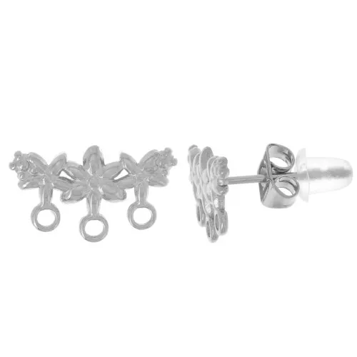 Orecchini perno a fiore 3 fili 8x14 mm - Acciaio inossidabile 304L x2