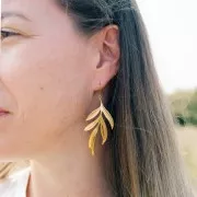 Orecchini a foglia 72x29 mm - Acciaio inossidabile 316L dorato x2