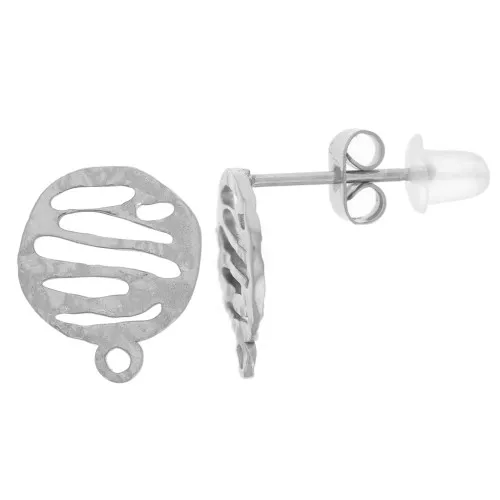 Orecchini a perno tondi martellati 10 mm design grafico acciaio inossidabile 316L x2