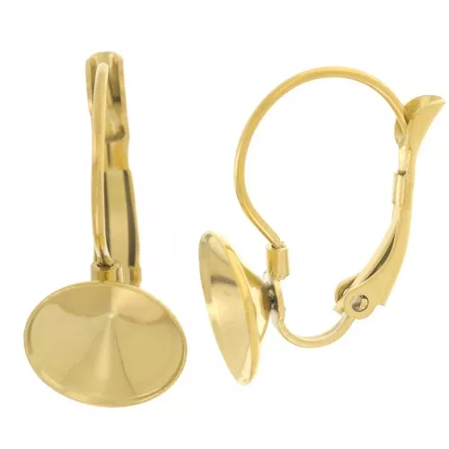 Orecchini Dormeuses - cabochon Rivoli 1122 10 mm acciaio inossidabile placcato oro 303L x2
