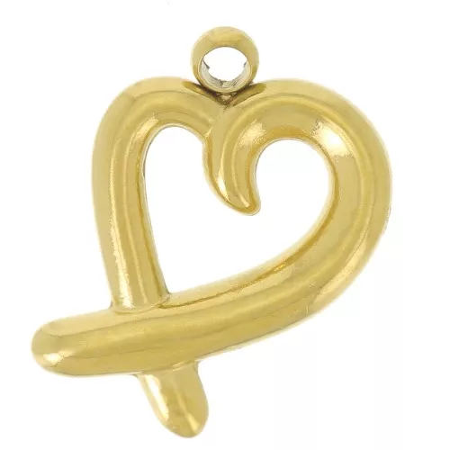 Charm a cuore cavo 12x8,5 mm - Acciaio inossidabile 304L dorato x1
