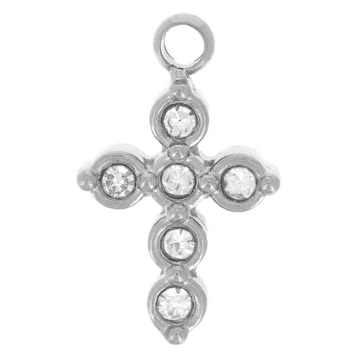 Ciondolo a croce con ossidi di zirconio 11x6 mm - Acciaio inossidabile 304L x1