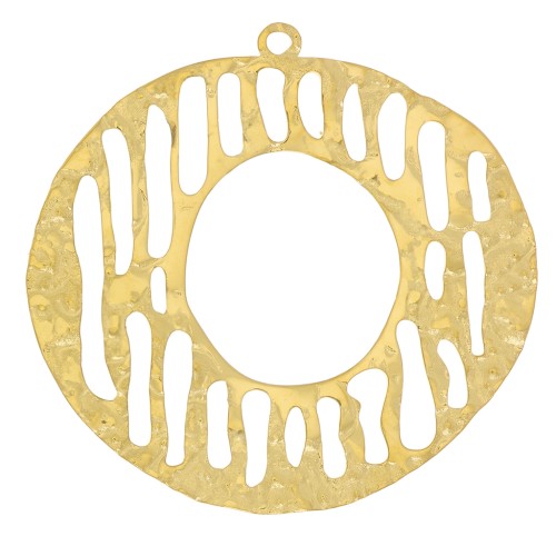 Pendenti irregolari martellati 30 mm grafica acciaio inox 316L dorato x2