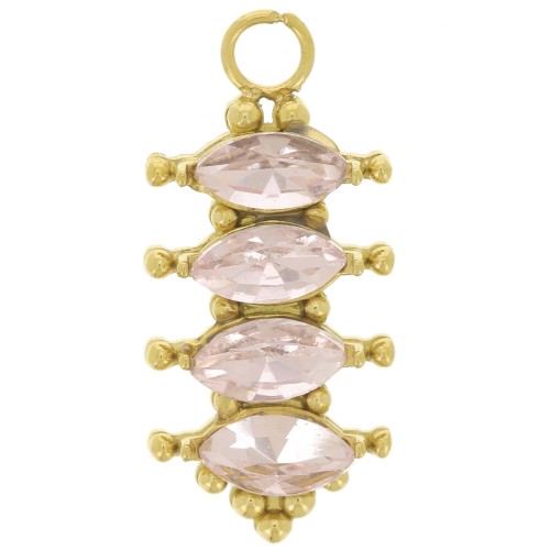 Pendente barra 17x8 mm con ossidi di zirconio - Acciaio inox 304L dorato Rosa x1