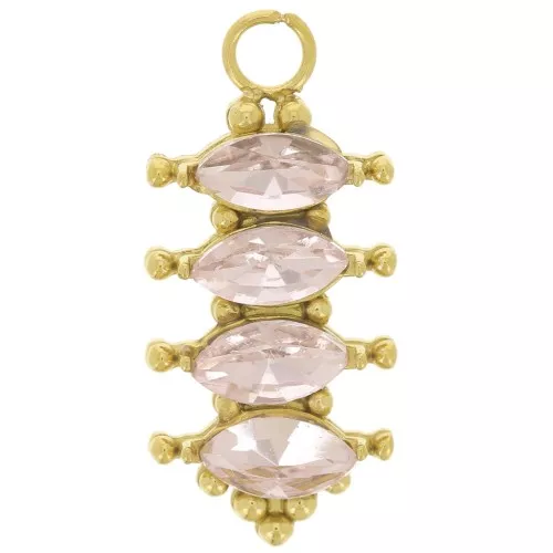 Pendente barra 17x8 mm con ossidi di zirconio - Acciaio inox 304L dorato Rosa x1