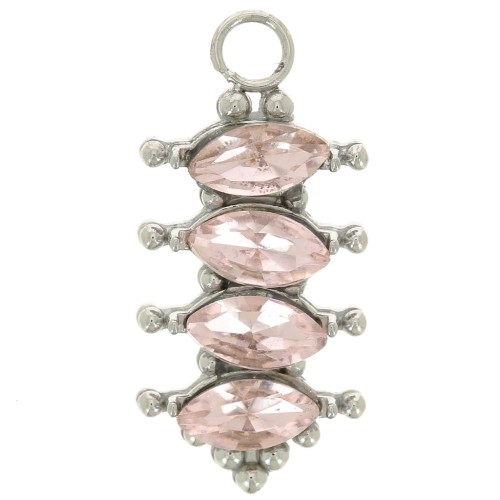 Pendente barra 17x8 mm con ossidi di zirconio -Acciaio inossidabile 304L - Rosa x1