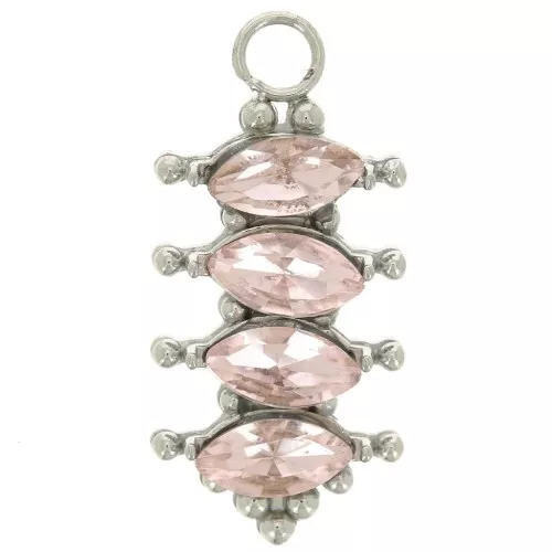 Pendente barra 17x8 mm con ossidi di zirconio -Acciaio inossidabile 304L - Rosa x1