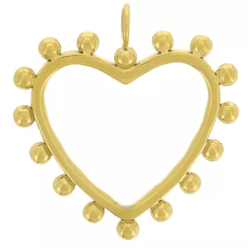 Pendente cuore cavo con pallina 20x18 mm in acciaio inossidabile 304L dorato x1