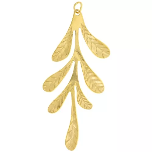 Pendenti foglia 56x24 mm - Acciaio inox 304L dorato x2