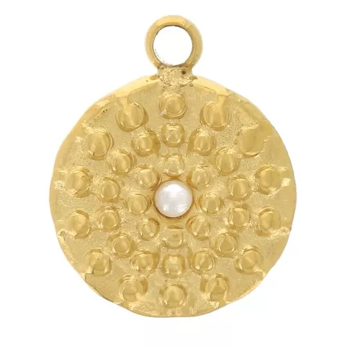 Ciondolo rotondo da 8 mm con cabochon madreperla - Acciaio inox dorato 304L x1