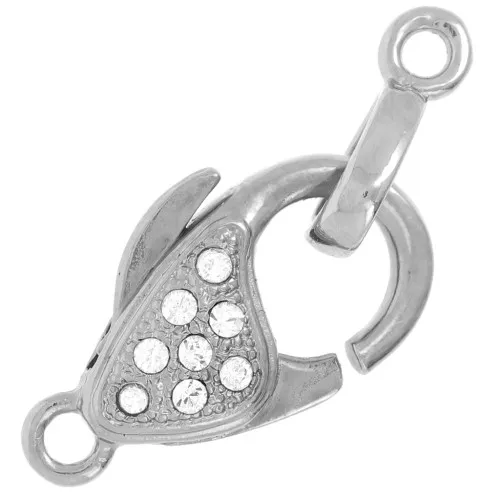 Chiusura a moschettone e medaglietta con cristallo di ossido di zirconio rodiato da 20 mm x1