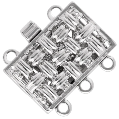 Chiusura a clip rettangolare a 3 file 14x9 mm - motivo a intreccio - Bronzo bianco x1
