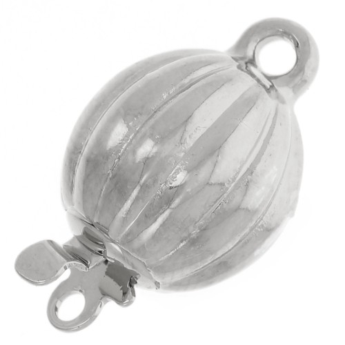 Chiusura a clip a sfera nervata 10x16 mm - Rodio x1