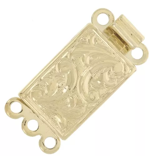 Chiusura a clip rettangolare a 3 file 13x9 mm - motivo arabesco - Oro x1