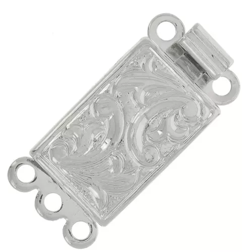 Chiusura a clip rettangolare a 3 file 13x9 mm - motivo arabesco - Rodio x1