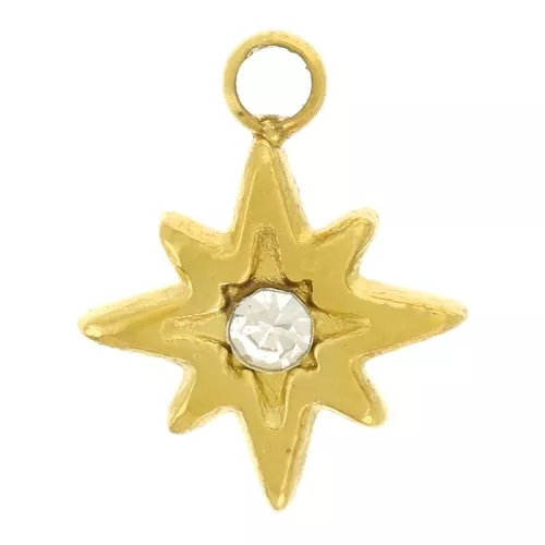 Ciondolo stella polare 9x7 mm con ossido di zirconio 304L acciaio inox dorato x1