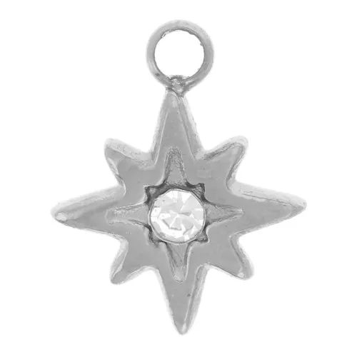 Ciondolo stella polare 9x7 mm con ossido di zirconio in acciaio inox 304L x1