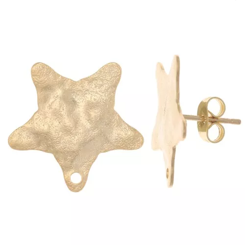 Orecchini a stella martellata 18x19 mm - Dorati con oro fino x2